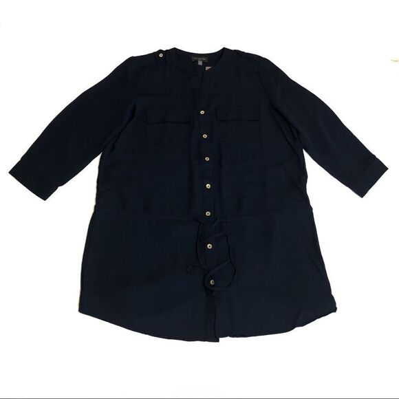 The Limited Top Tunic Navy Blue Button Front Cuffs Tie Waist Small - Picture 4 of 7
